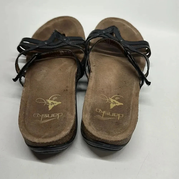 Dansko Flip Flop Sandals Strappy Black Leather Adjustable Strap Size 41 10.5 11 - Picture 4 of 12